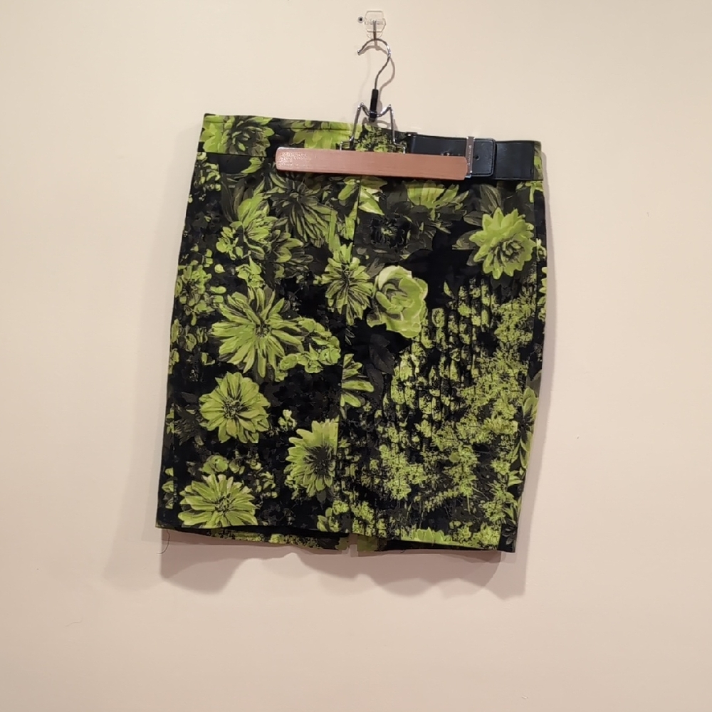 Michael Kors Black and Green Floral Skirt